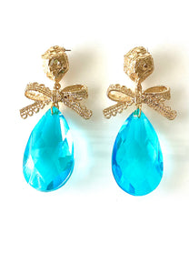 Turquoise Glass Teardrop Bow Earrings