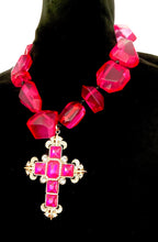 Load image into Gallery viewer, Pink Jewelled Cross Statement Necklace

