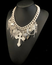 Load image into Gallery viewer, Chunky Silver Cross Charm Statement Necklace
