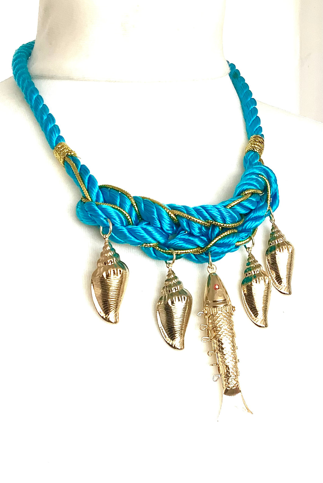 Turquoise Sea Charm Rope Necklace