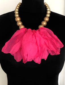 Pink Chiffon and Gold Bead Necklace