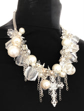 Load image into Gallery viewer, Silver Cross and Pearl Chunky Charm Necklace
