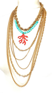 Layered Coral Pendant Chain Necklace