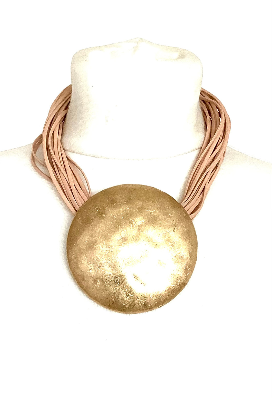 Gold Hammered Disc Necklace