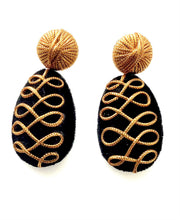 Load image into Gallery viewer, Black and Gold Brocade Earrings
