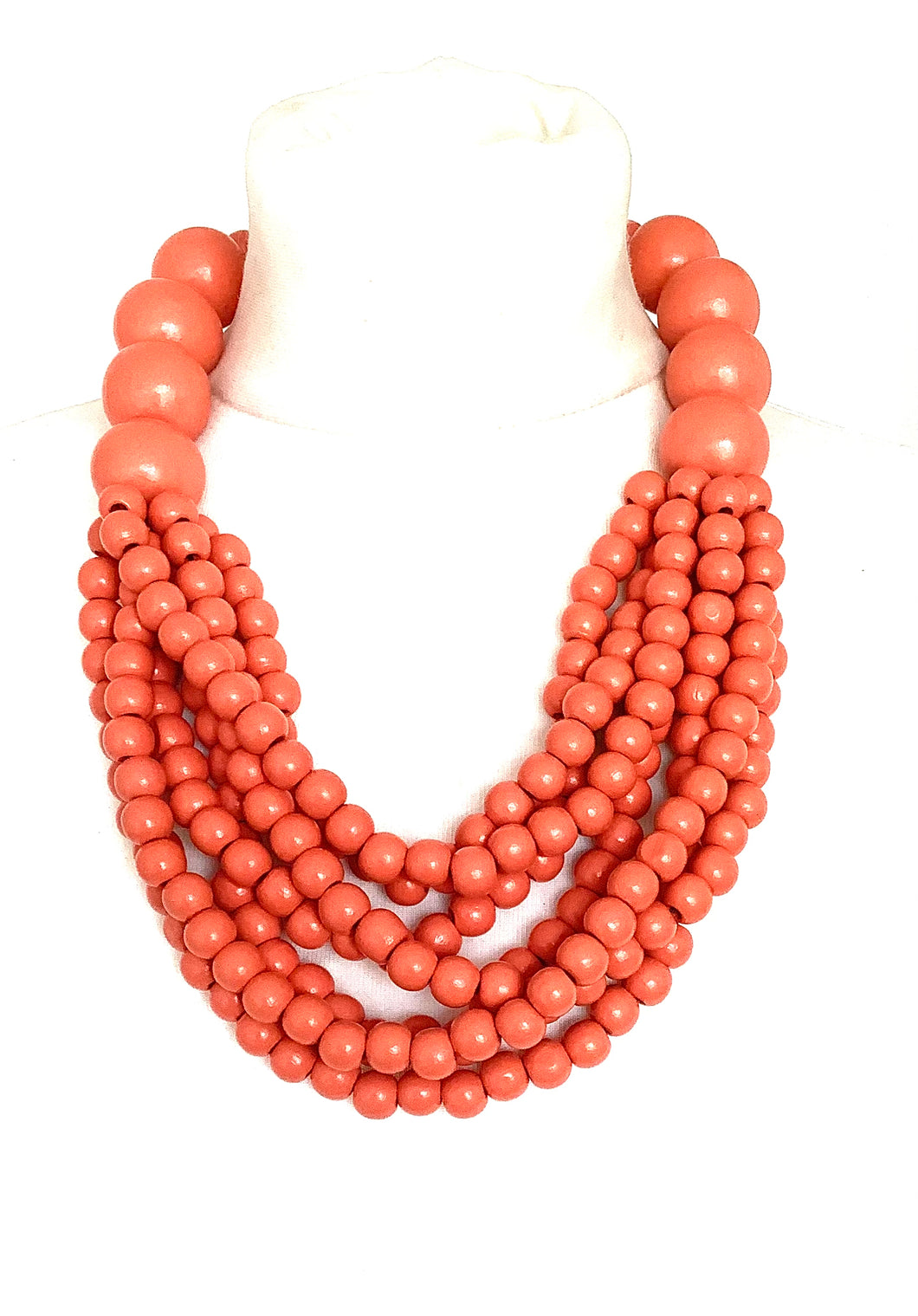 Orange Wooden Bead Statement Necklace