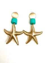 Load image into Gallery viewer, Gold and Turquoise Starfish Earrings
