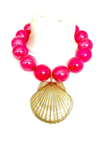 Load image into Gallery viewer, Chunky Pink Bead and Gold Shell Necklace
