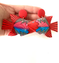 Load image into Gallery viewer, Red Wooden Tropical Fish Earrings
