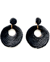 Load image into Gallery viewer, Clip On Black Over-Sized Sequin Hoop Earrings
