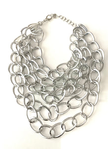 Chunky Silver Layered Chain Statement Necklace