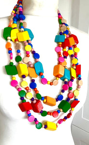 Multi-Coloured Wooden Layered Necklace