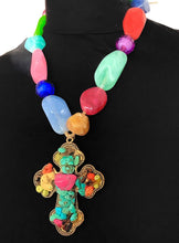 Load image into Gallery viewer, Boho Cross and Bead Statement Necklace
