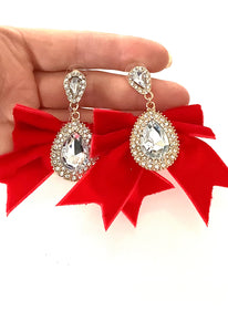 Red Velvet Crystal Bow Earrings