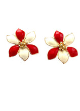 Load image into Gallery viewer, Clip On Vintage Red and White Floral Earrings
