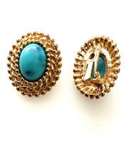 Load image into Gallery viewer, Clip On Vintage Turquoise and Gold Earrings
