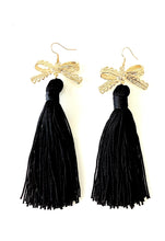 Load image into Gallery viewer, Black Tassel Bow Earrings
