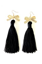 Load image into Gallery viewer, Black Tassel Bow Earrings
