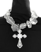 Load image into Gallery viewer, Clear Chunky Bead and Cross Necklace
