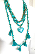 Load image into Gallery viewer, Layered Turquoise Bead Tassel Necklace
