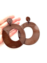 Load image into Gallery viewer, Over-Sized Brown Resin Hoop Earrings

