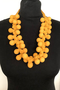 Yellow Fabric Bead Necklace