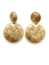 Load image into Gallery viewer, Clip On Gold Ornate Vintage Disc Earrings
