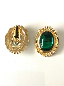 Clip On Green Jewelled Vintage Earrings