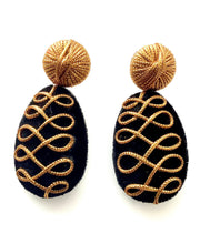 Load image into Gallery viewer, Black and Gold Brocade Earrings
