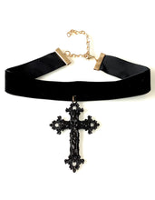 Load image into Gallery viewer, Black Gothic Cross Velvet Choker
