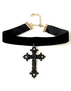 Black Gothic Cross Velvet Choker