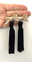 Load image into Gallery viewer, Black Tassel Bow Earrings
