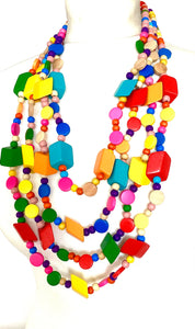 Multi-Coloured Wooden Layered Necklace