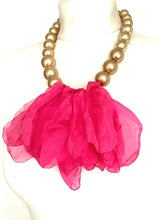 Load image into Gallery viewer, Pink Chiffon and Gold Bead Necklace
