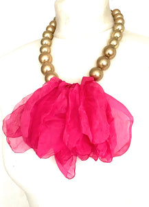 Pink Chiffon and Gold Bead Necklace