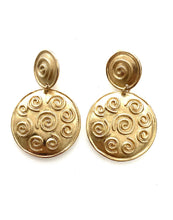Load image into Gallery viewer, Clip On Gold Ornate Vintage Disc Earrings
