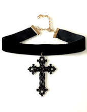 Load image into Gallery viewer, Black Gothic Cross Velvet Choker
