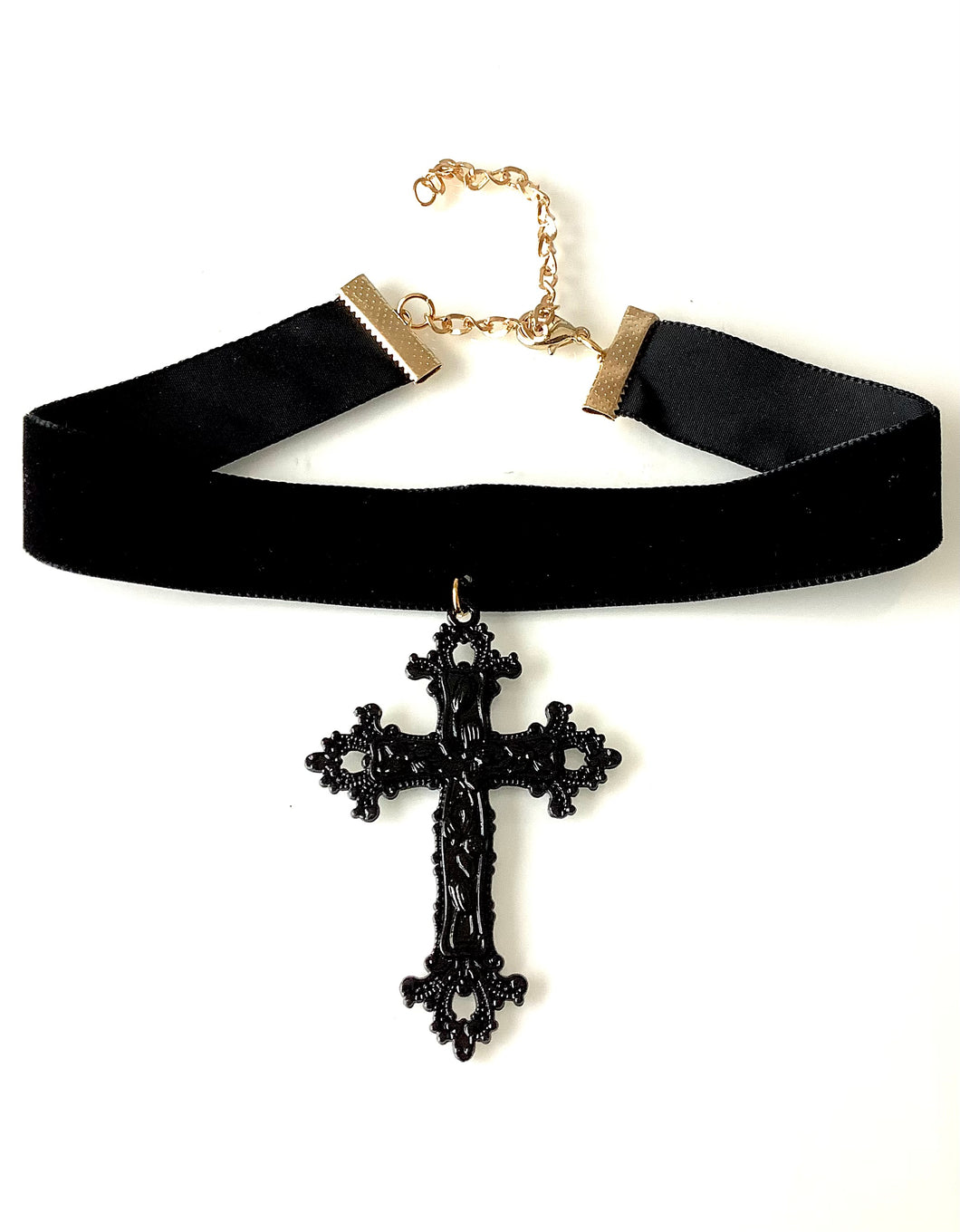 Black Gothic Cross Velvet Choker