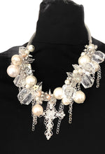 Load image into Gallery viewer, Silver Cross and Pearl Chunky Charm Necklace
