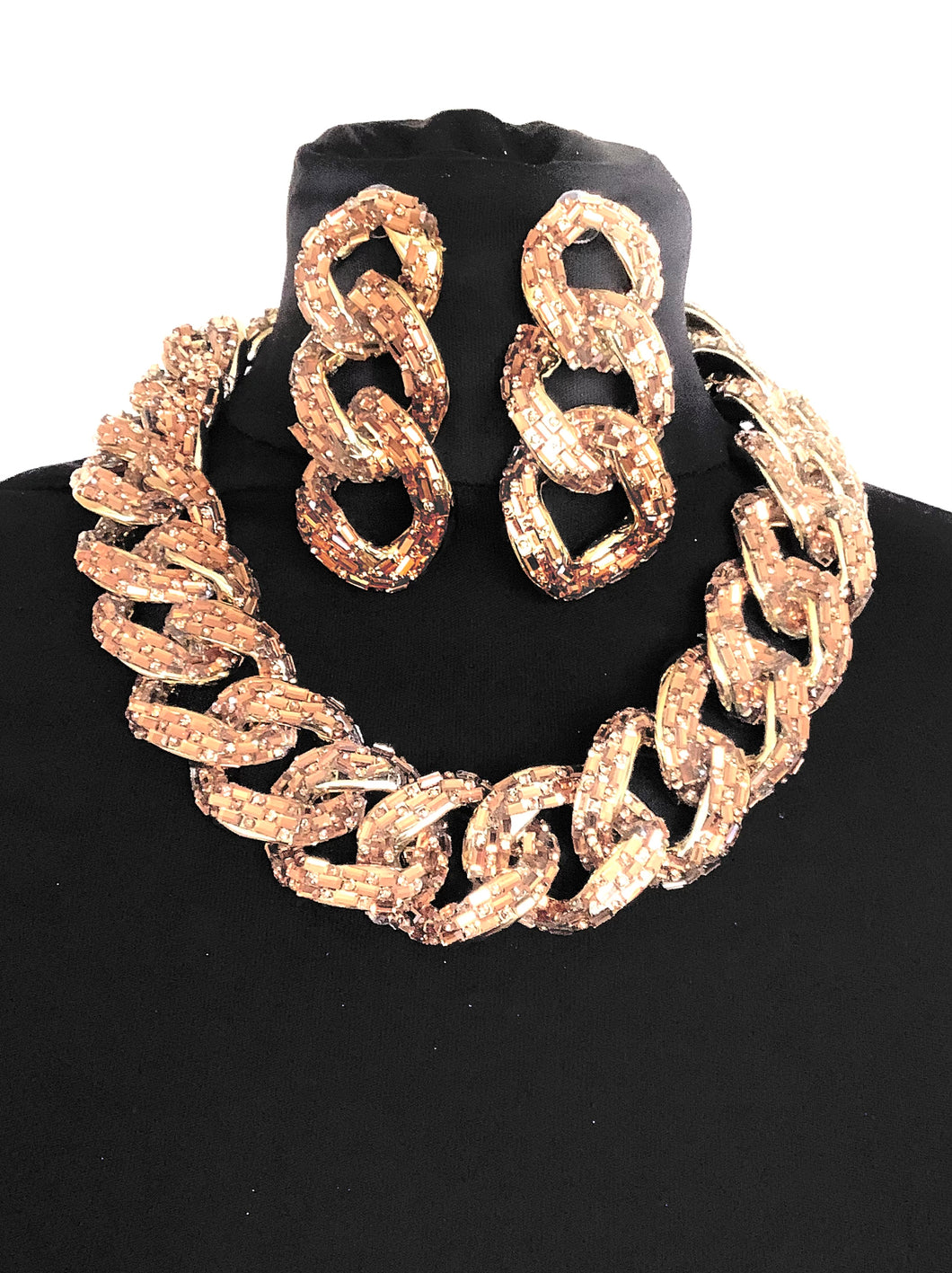 Chunky Gold Chain Statement Necklace and Earrings Set