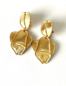 Clip On Vintage Gold Fish Statement Earrings