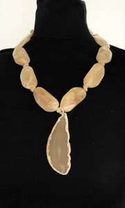 Beige Boho Agate Pendant Necklace