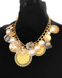 Gold Coin and Pearl Bead Handmade Necklace