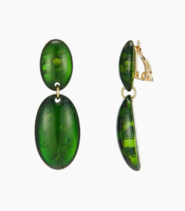 Clip On Green Oval Earrings