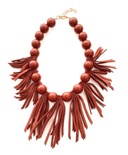 Load image into Gallery viewer, Rust Suede Fringe Necklace
