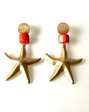Load image into Gallery viewer, Gold and Orange Starfish Earrings
