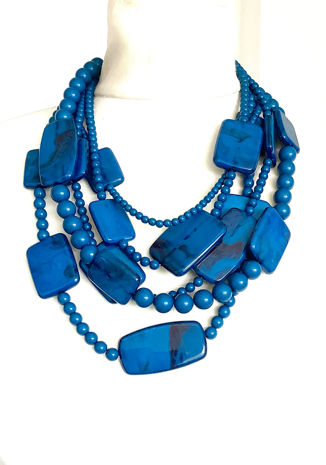 Blue Layered Bead Necklace