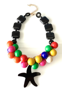 Chunky Bead and Black Starfish Necklace