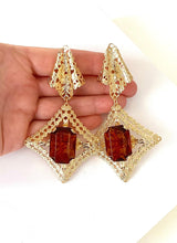 Load image into Gallery viewer, Clip On Vintage Gold and Amber Jewel Earrings

