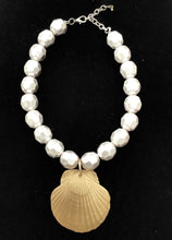 Load image into Gallery viewer, Gold Shell and Chunky Silver Bead Necklace
